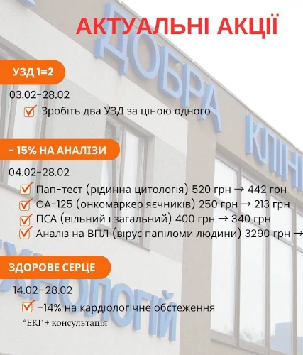 Акція медичного центру «Добра Клініка» УЗД 1=2
