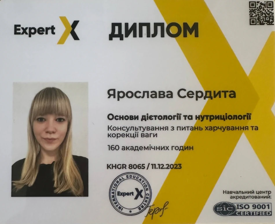 Лікарі Черкаси Нутриціолог Сердита Ярослава Сергіївна